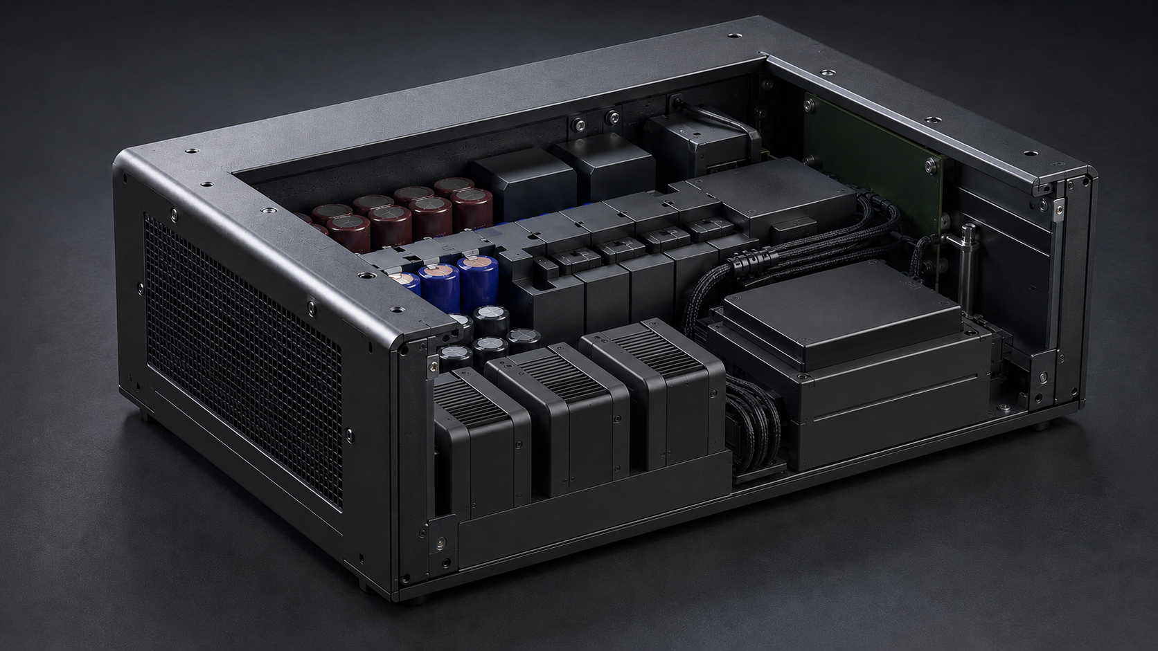 Contemporary hybrid coil and capacitor power-conditioning electronics enclosure